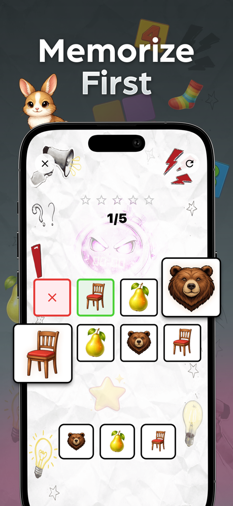 Say the Word on Beat Game - Say the Word on Beat Game screen showing a sequence of images to memorize for the rhythm challenge
