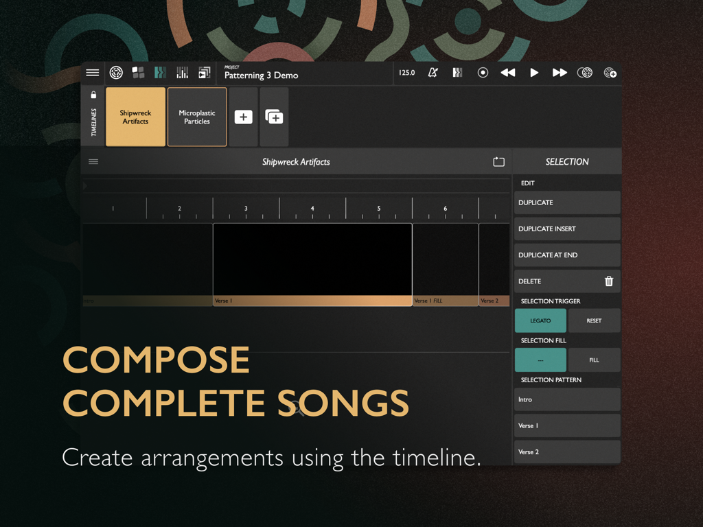 Patterning 3 : Drum Machine - Interface of Patterning 3 drum machine showing the timeline view for song arrangement.