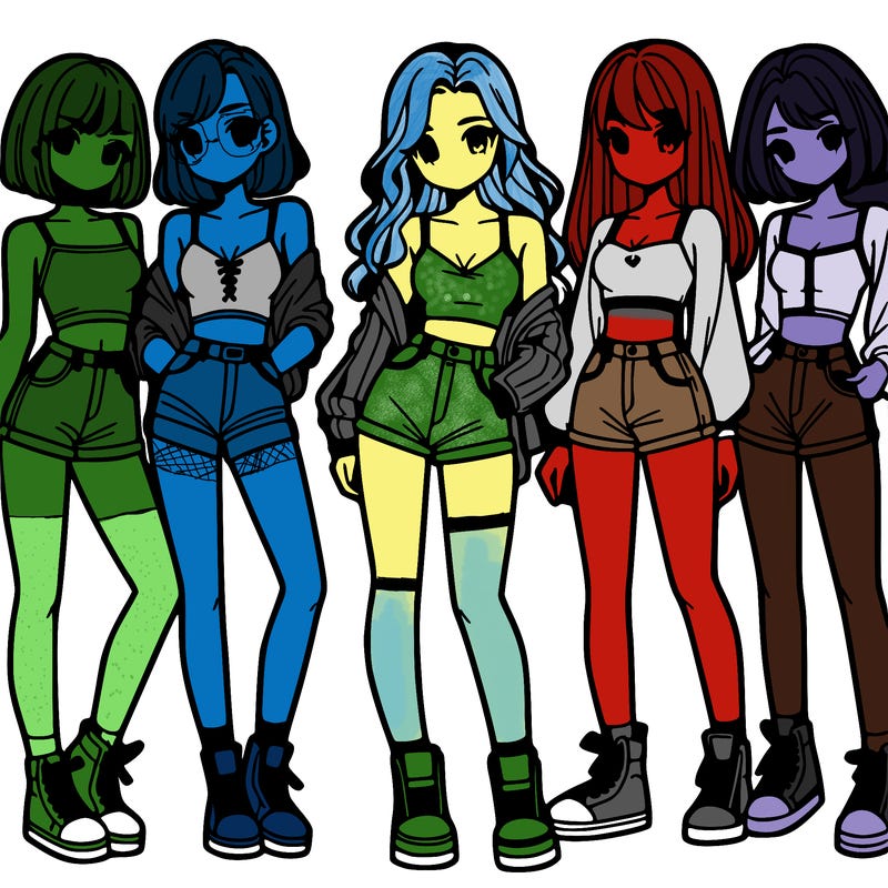 a group of girls wearing crop tops and shorts