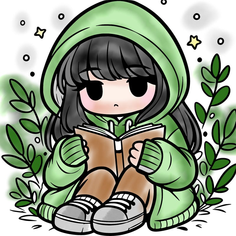 girl in oversized hoodie reading a book