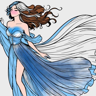 realistic woman in dress flowing the the wind