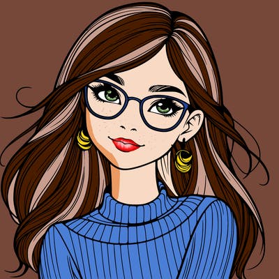 realistic girl with glasses
