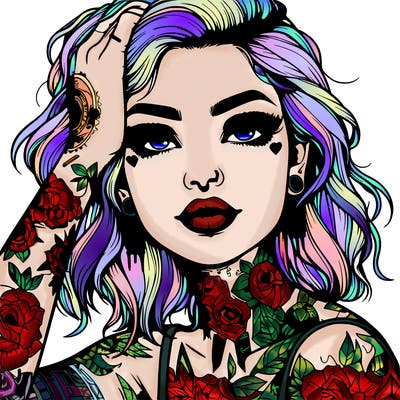 realistic girl with tattoos all over