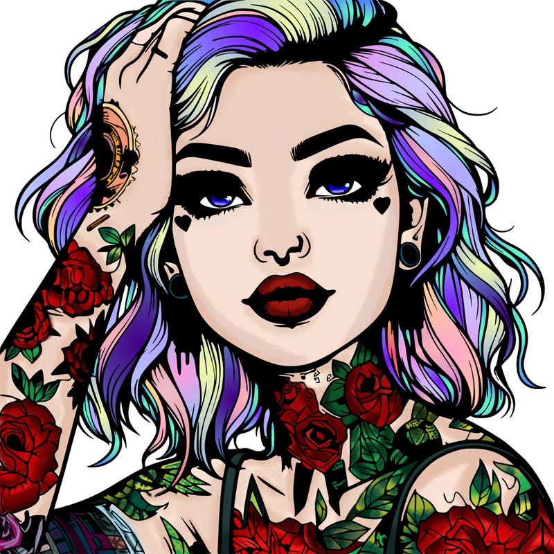 realistic girl with tattoos all over