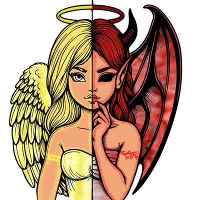 realistic angel half demon