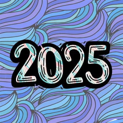 one line scrawled numbers sketch design “2025”