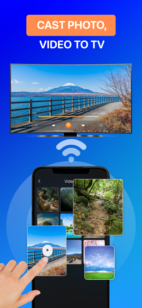 Smartphone casting photos and videos to a smart TV over a Wi-Fi connection