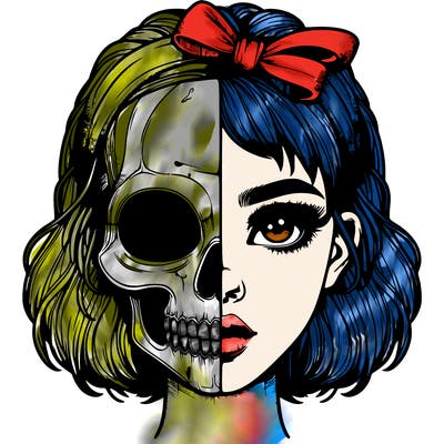 realistic girl with half skull mask