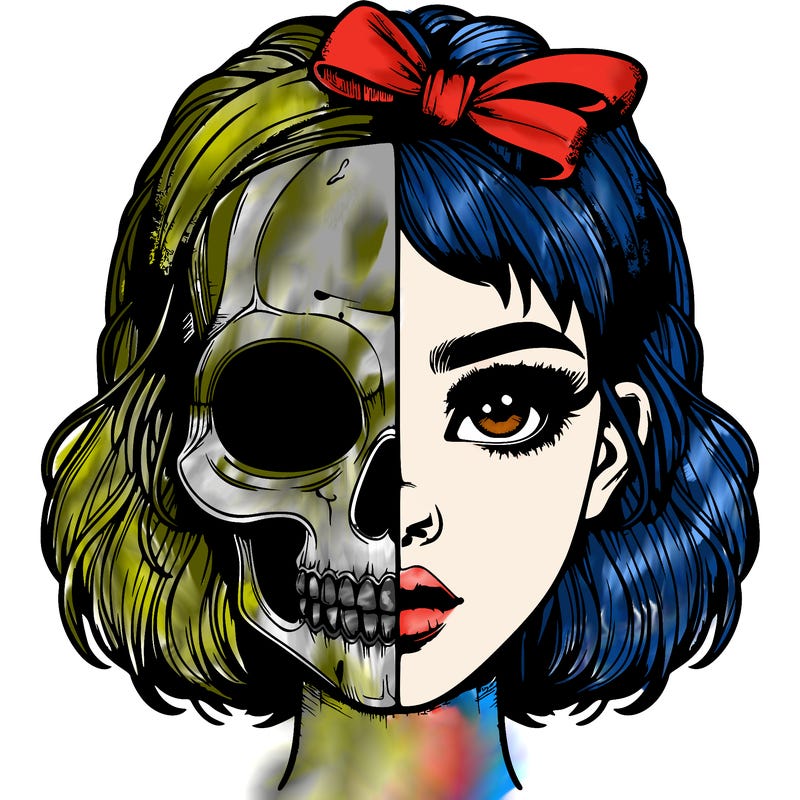 realistic girl with half skull mask