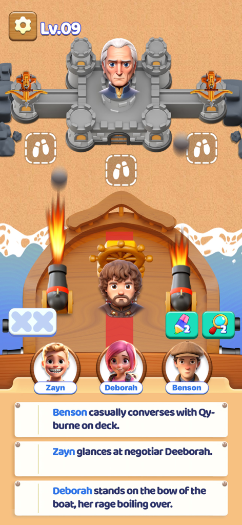 Arrange It! - Logic Puzzle - A logic puzzle level in Arrange It where players must seat characters on a boat according to specific text clues.