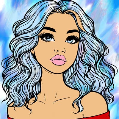 realistic girl with wavy hair and lips