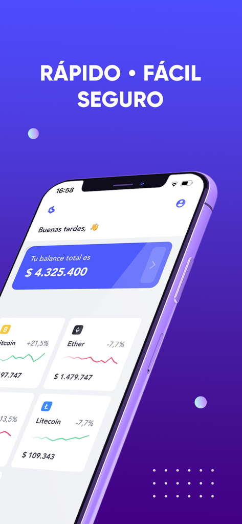 Buda.com - Buda.com mobile app interface displaying crypto wallet balance and price charts