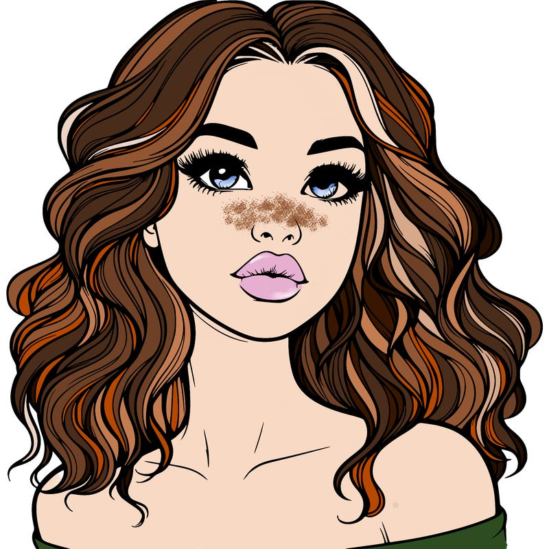 realistic girl with wavy hair and lips