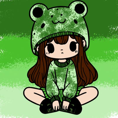 a girl wearing a frog hat and some frog socks