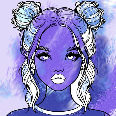 realistic girl with two buns in hair and lips