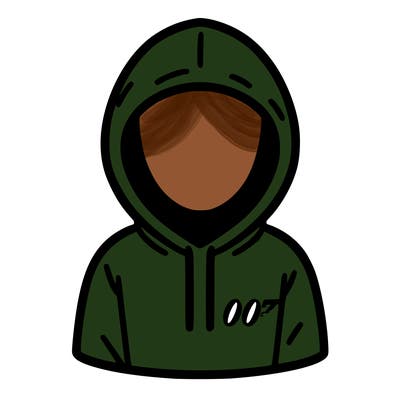 a person with non face waering a hoodie with a small 007 symbol