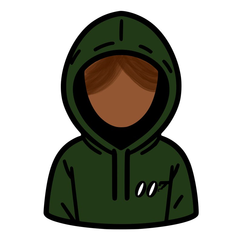 a person with non face waering a hoodie with a small 007 symbol