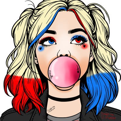 realististic girl blowing bubble -gum