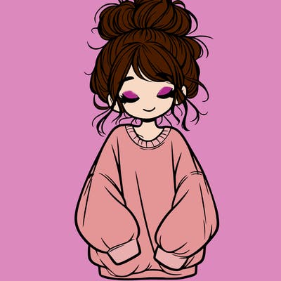 girl with baggy sweatshirt and messy bun