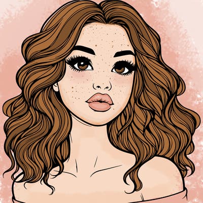 realistic girl with wavy hair and lips