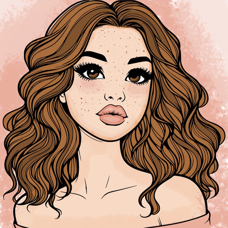 realistic girl with wavy hair and lips