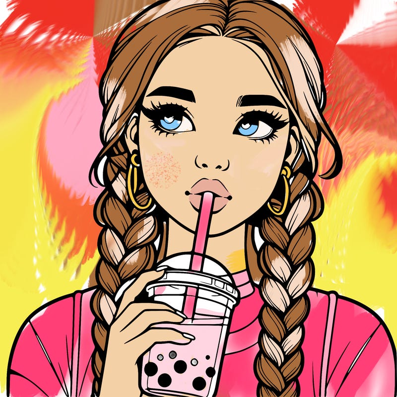 realistic girl with braided hair drinking boba