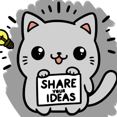 a cute cat saying share your ideas