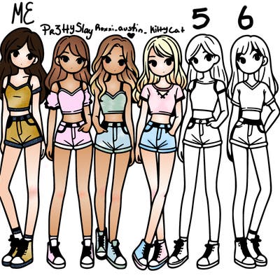 a group of girls wearing crop tops and shorts