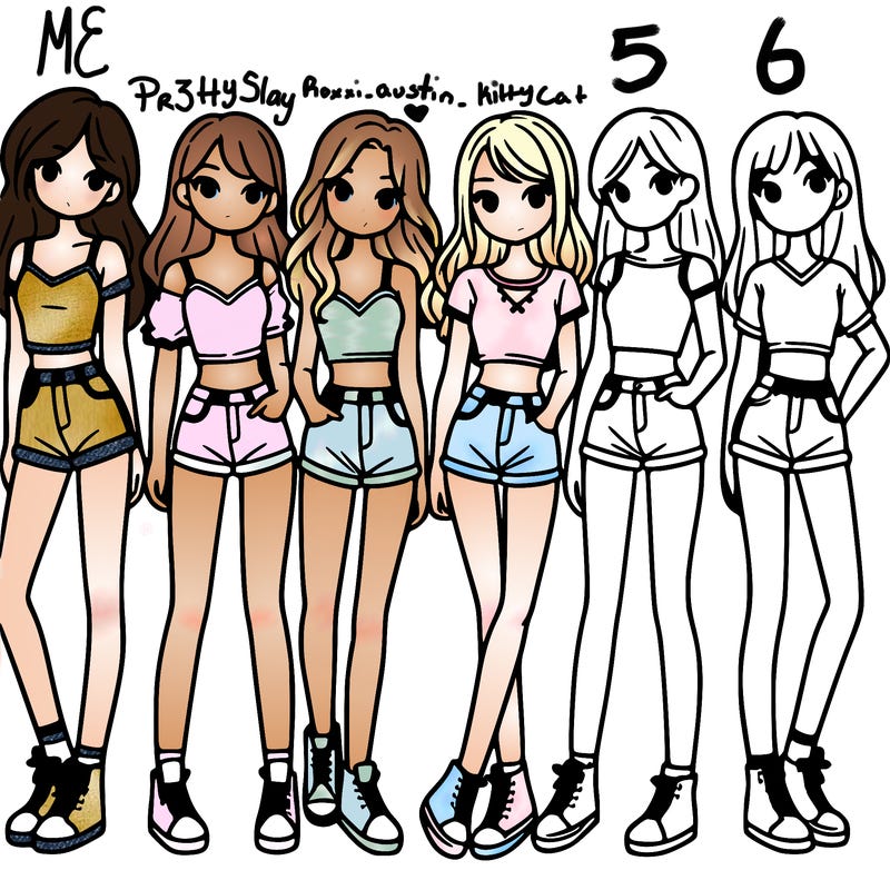 a group of girls wearing crop tops and shorts