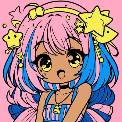 cute anime girl with star accessories