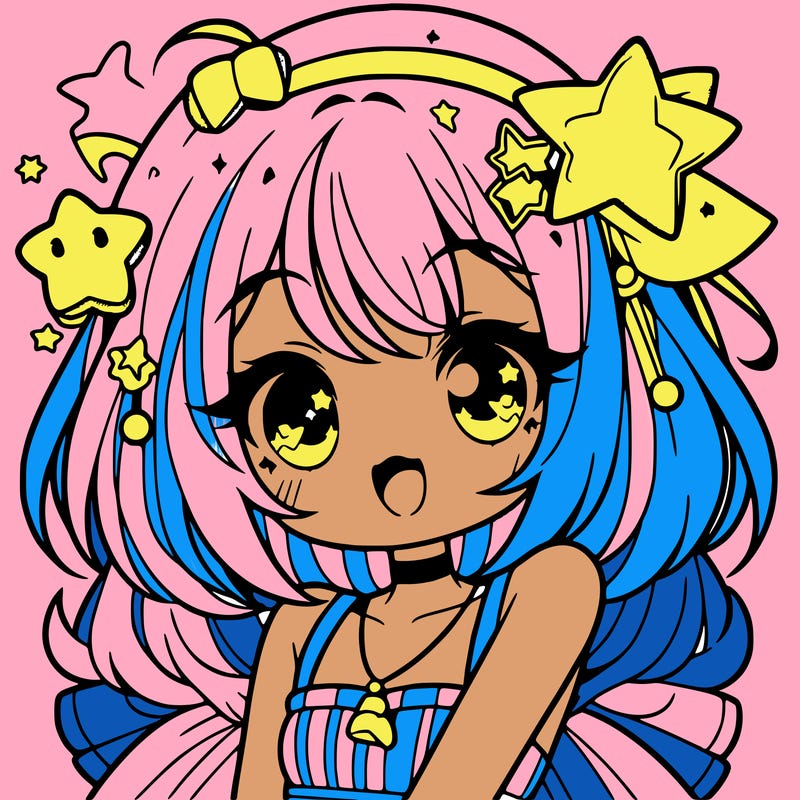 cute anime girl with star accessories