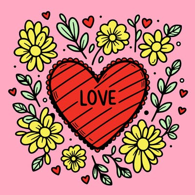 love heart with flowers around it