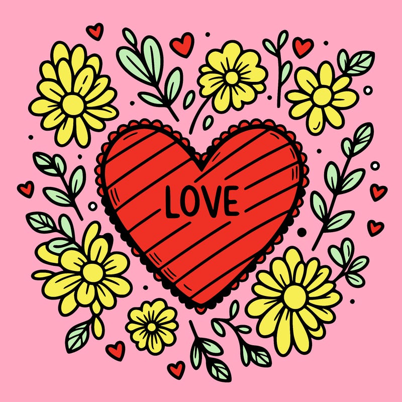 love heart with flowers around it