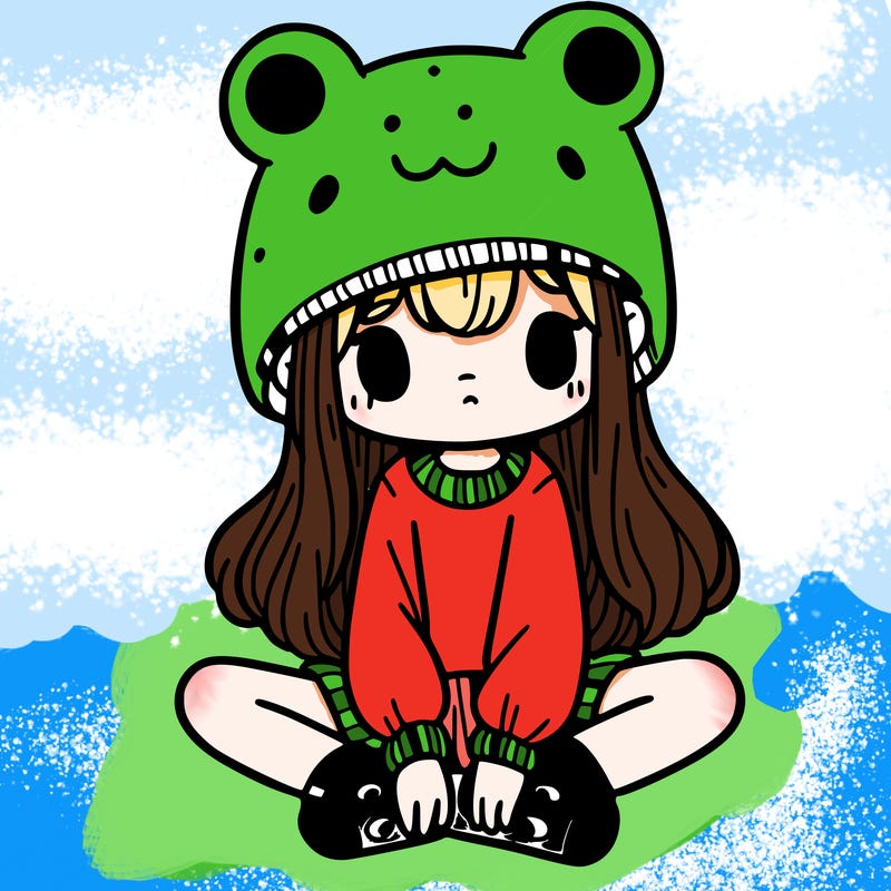 a girl wearing a frog hat and some frog socks