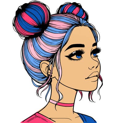 realistic girl with buns on the top of her head