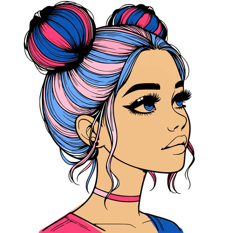realistic girl with buns on the top of her head