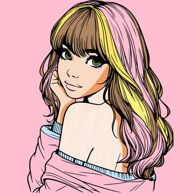 realistic girl with bangs looking over her shoulder