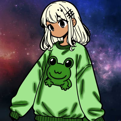 girl wearing frogging sweatshirt