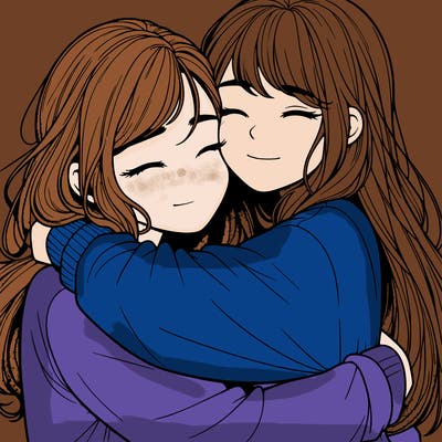 realistic two girls hugging