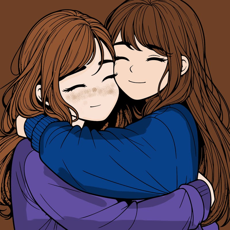 realistic two girls hugging