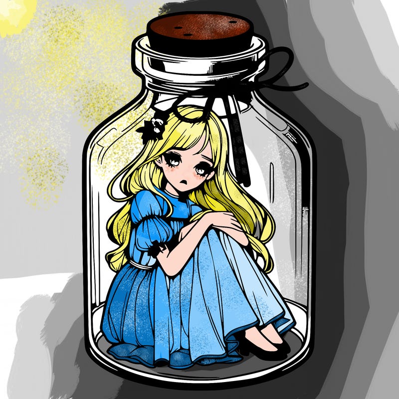 beautiful realistic girl trapped in bottle