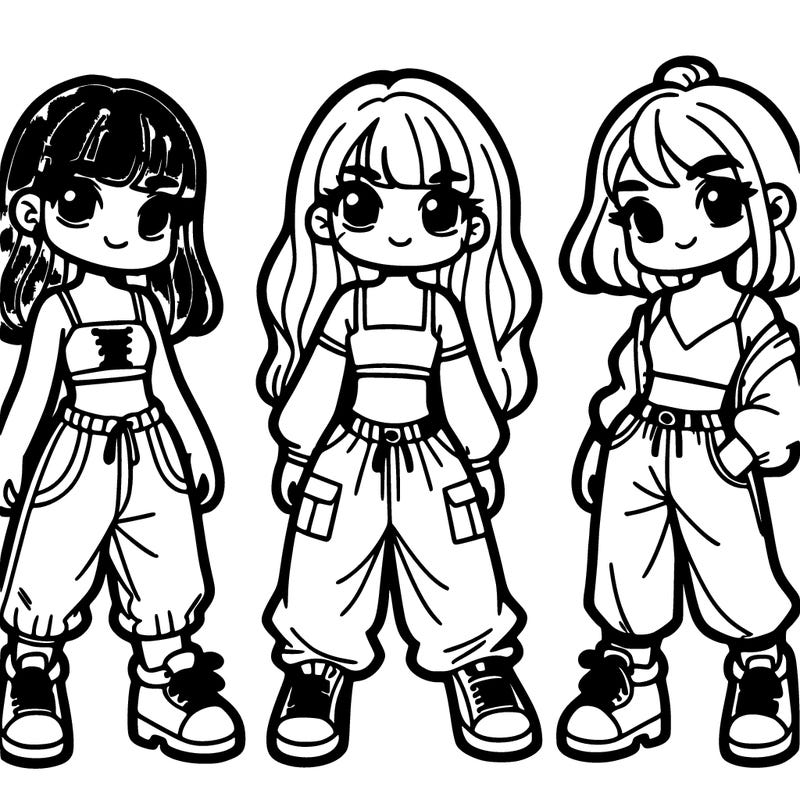 a few cute girls with crop tops and baggy pants