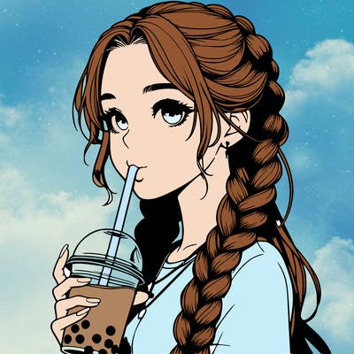 realistic girl with braided hair drinking boba