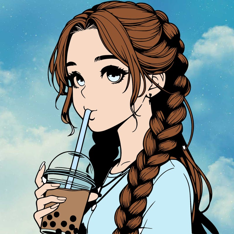 realistic girl with braided hair drinking boba