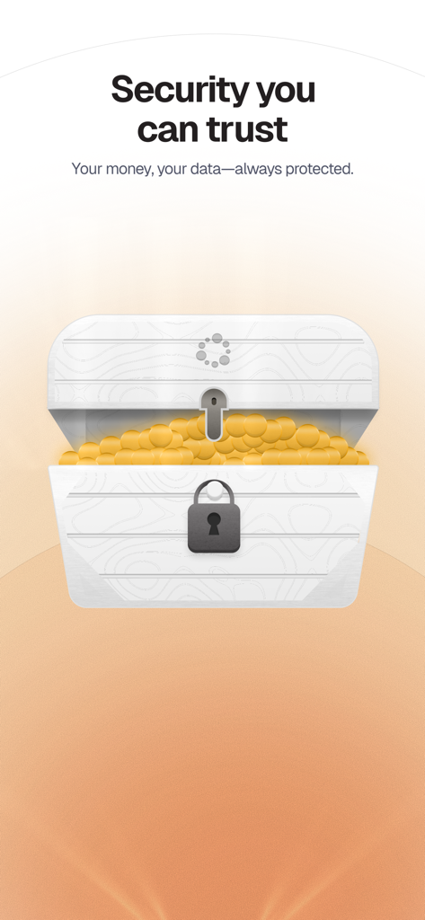 A white treasure chest filled with gold coins and a padlock representing secure financial data protection