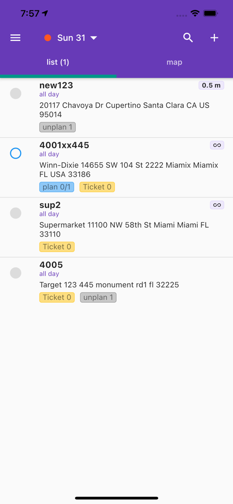 VisitBasis for merchandisers - VisitBasis app interface showing a list of retail store locations for merchandiser field visits including addresses and task statuses