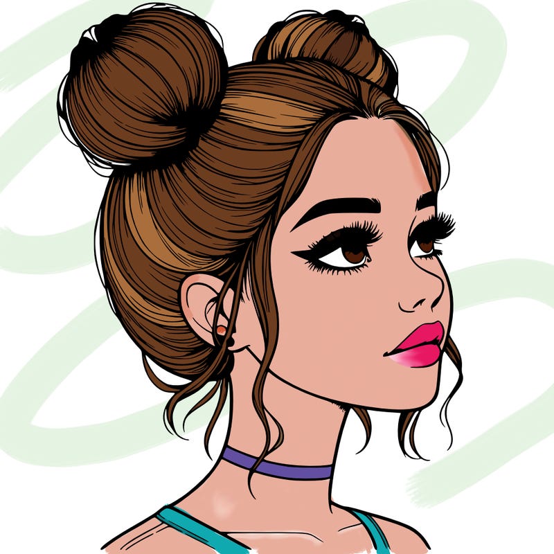 realistic girl with buns on the top of her head