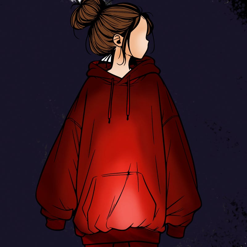 realistic girl with a oversized sweatshirt on and a bun