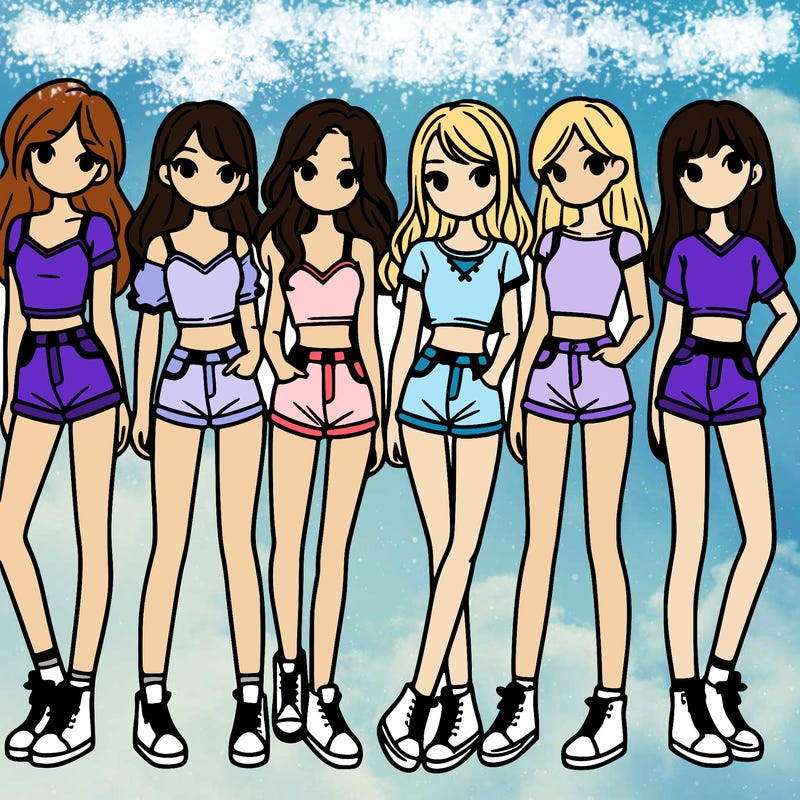 a group of girls wearing crop tops and shorts