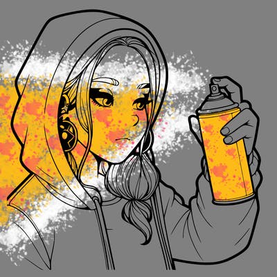 a realistic girl, spray painting